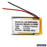 Samsung WEP-200 Replacement Battery, 3.7V, 90mAh, Li-Polymer 3