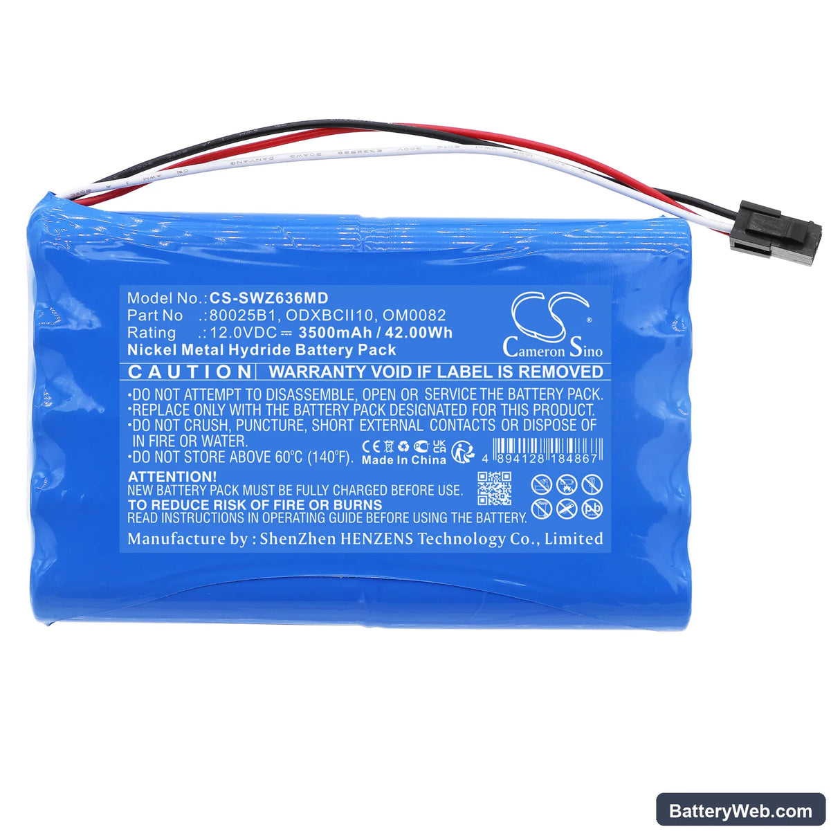 Smiths Advisor Patient Monitor 12-636A Replacement Battery, 12V, 3500mAh, Ni-MH 3