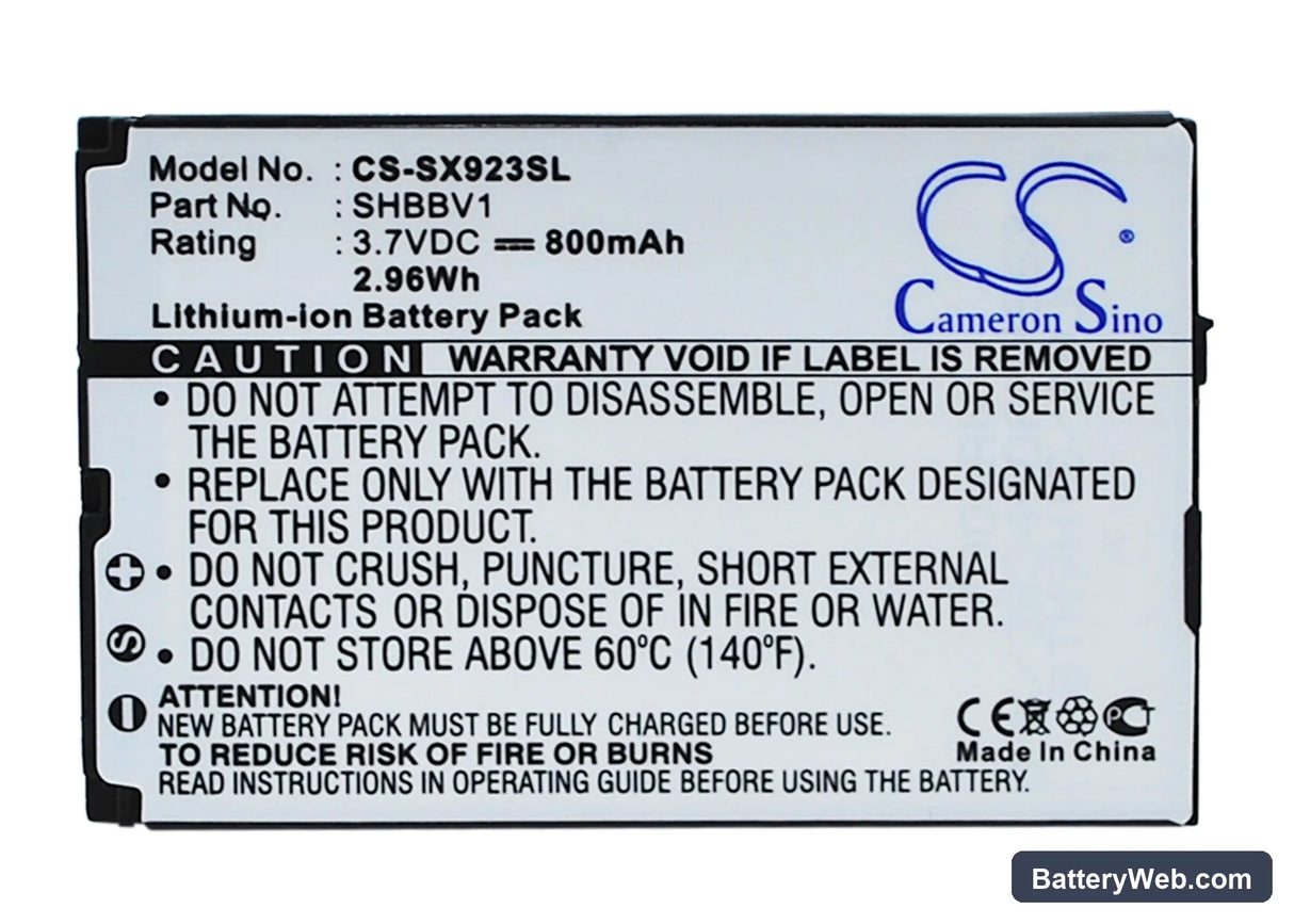 Sharp 923SH Replacement Battery, 3.7V, 800mAh, Li-ion 1