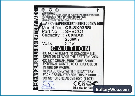 Sharp Waterpoof 935SH Replacement Battery, 3.7V, 700mAh, Li-ion 5