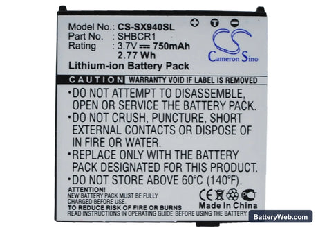 Sharp 940SH Replacement Battery, 3.7V, 750mAh, Li-ion 5