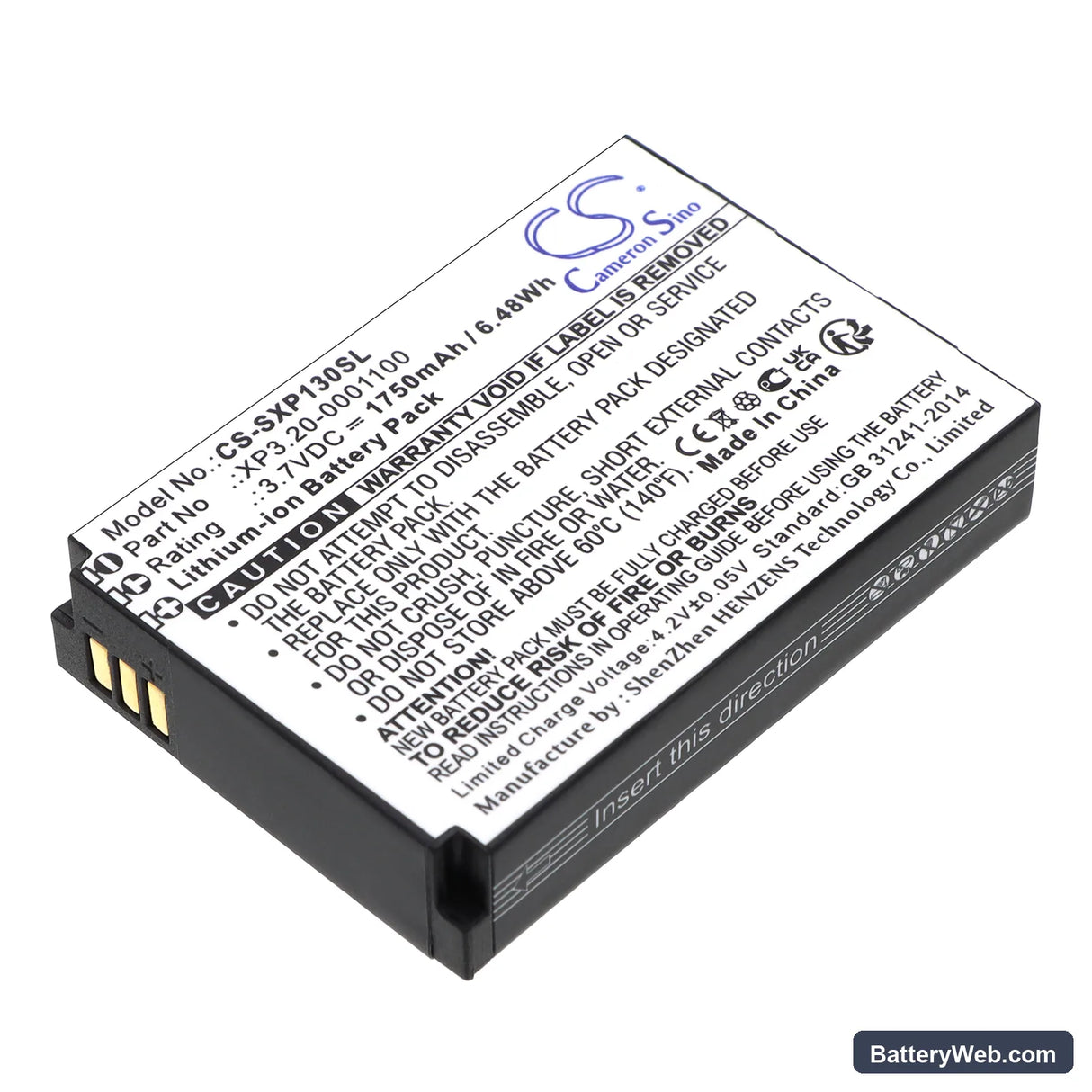 Socketmobile Sonim XP1300 Replacement Battery, 3.7V, 1750mAh, Li-ion 1