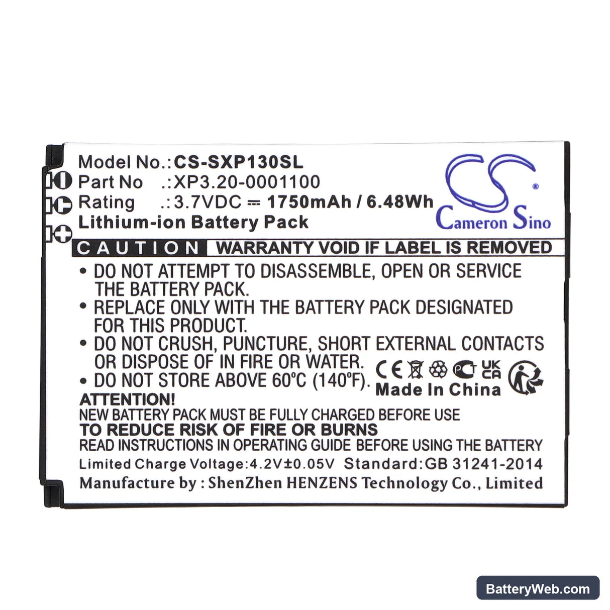 Socketmobile Sonim XP1300 Replacement Battery, 3.7V, 1750mAh, Li-ion 5