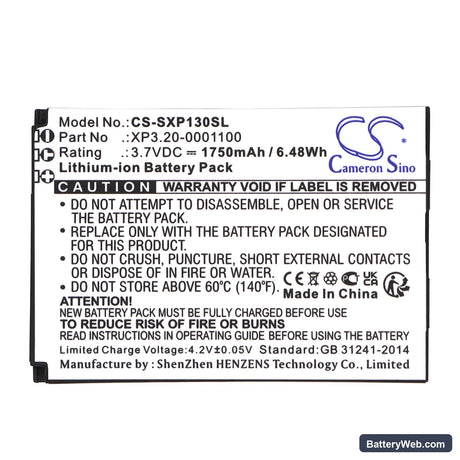Socketmobile Sonim XP1300 Replacement Battery, 3.7V, 1750mAh, Li-ion 5