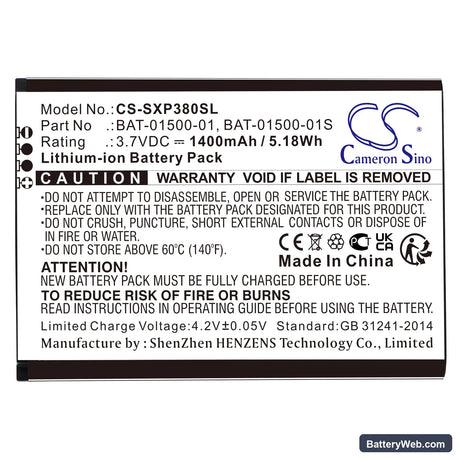 Sonim XP3800 Replacement Battery, 3.7V, 1400mAh, Li-ion 3