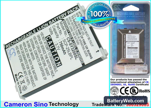 Sanyo SCP-3200 Replacement Battery, 3.7V, 750mAh, Li-ion 1