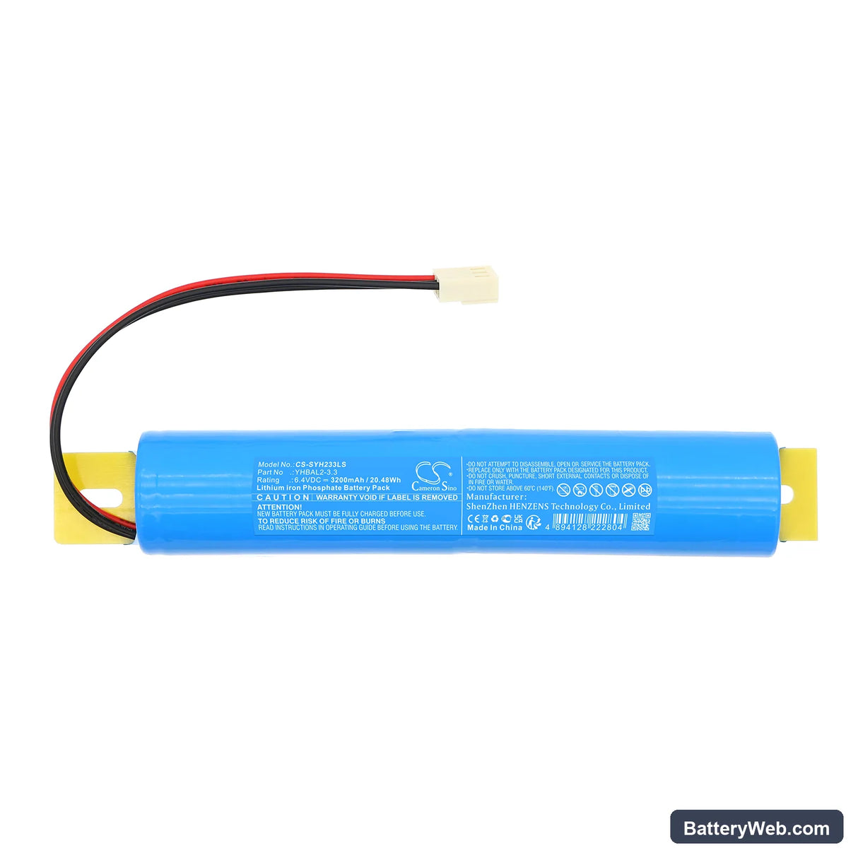 Streamer YHBAL2-3.3 Replacement Battery, 6.4V, 3200mAh, LiFePO4 3
