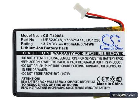 Sony Clie PEG-T400 Replacement Battery, 3.7V, 850mAh, Li-Polymer 5
