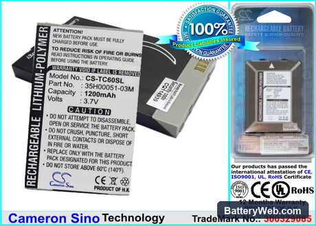 Dopod 830T Replacement Battery, 3.7V, 1200mAh, Li-Polymer 1