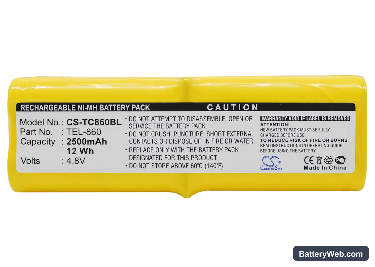 Telxon PTC860 Replacement Battery, 4.8V, 2500mAh, Ni-MH 5