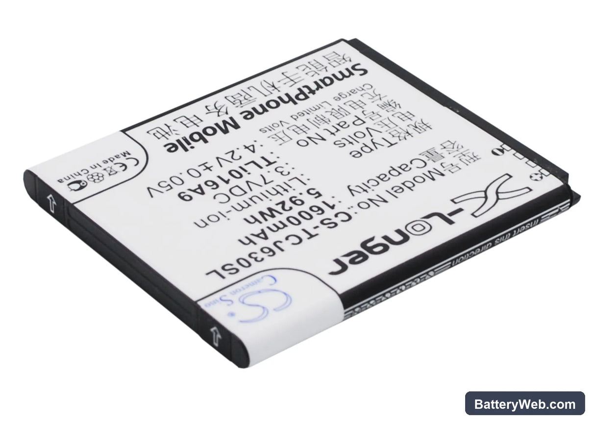 TCL J630T Replacement Battery, 3.7V, 1600mAh, Li-ion 3