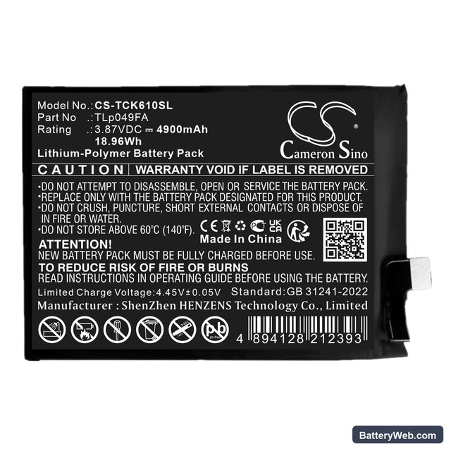 TCL 40 SE Replacement Battery, 3.87V, 4900mAh, Li-Polymer 1