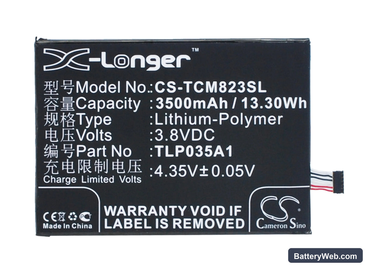 TCL M823 Replacement Battery, 3.8V, 3500mAh, Li-Polymer 5