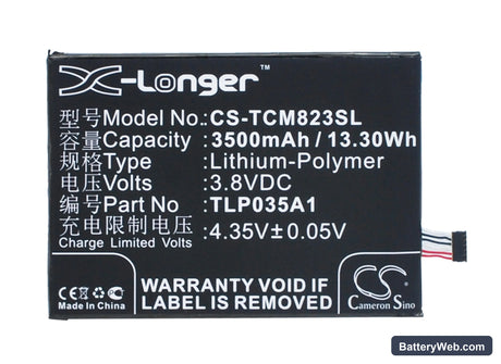 TCL M823 Replacement Battery, 3.8V, 3500mAh, Li-Polymer 5