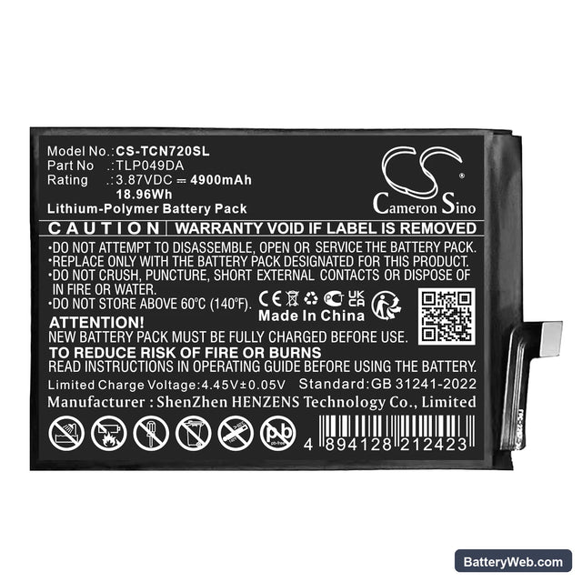 TCL 50 Pro Replacement Battery, 3.87V, 4900mAh, Li-Polymer 1