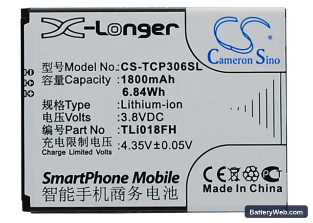 TCL P306C Replacement Battery, 3.8V, 1800mAh, Li-ion 1