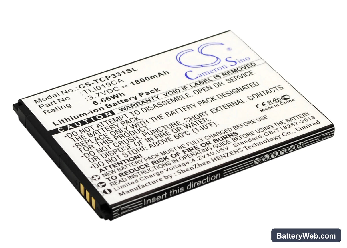 TCL P331M Replacement Battery, 3.7V, 1800mAh, Li-ion 2