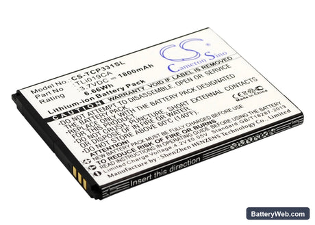 TCL P331M Replacement Battery, 3.7V, 1800mAh, Li-ion 2