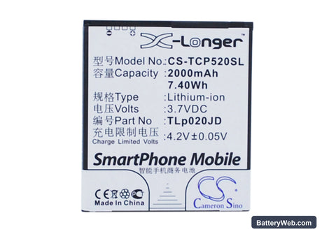 TCL P520L Replacement Battery, 3.7V, 2000mAh, Li-ion 1