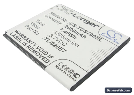 TCL S700T Replacement Battery, 3.7V, 2000mAh, Li-ion 1