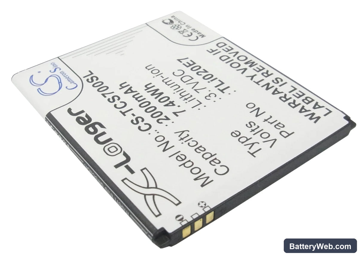 TCL S700T Replacement Battery, 3.7V, 2000mAh, Li-ion 2