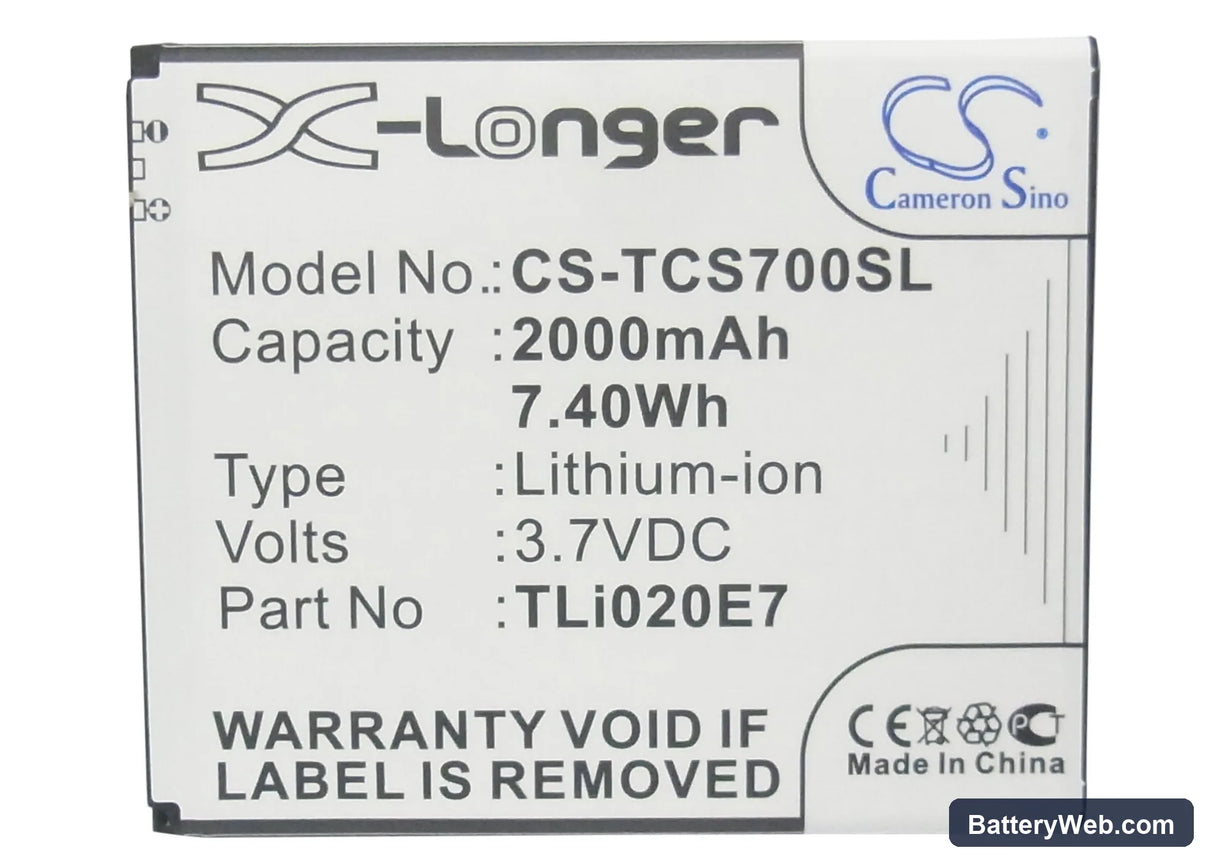 TCL S700T Replacement Battery, 3.7V, 2000mAh, Li-ion 5