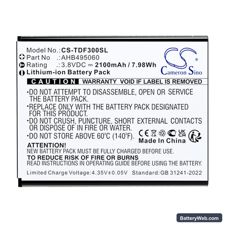 Tenda 4G180. 4G LTE Replacement Battery, 3.8V, 2100mAh, Li-ion 5
