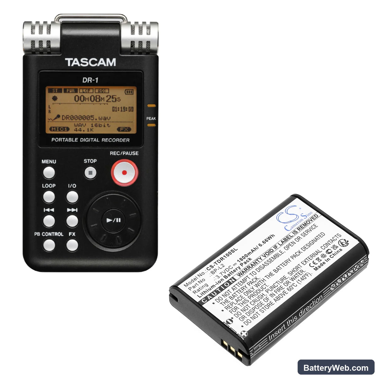Tascam DR-1 Replacement Battery, 3.7V, 1800mAh, Li-ion 4