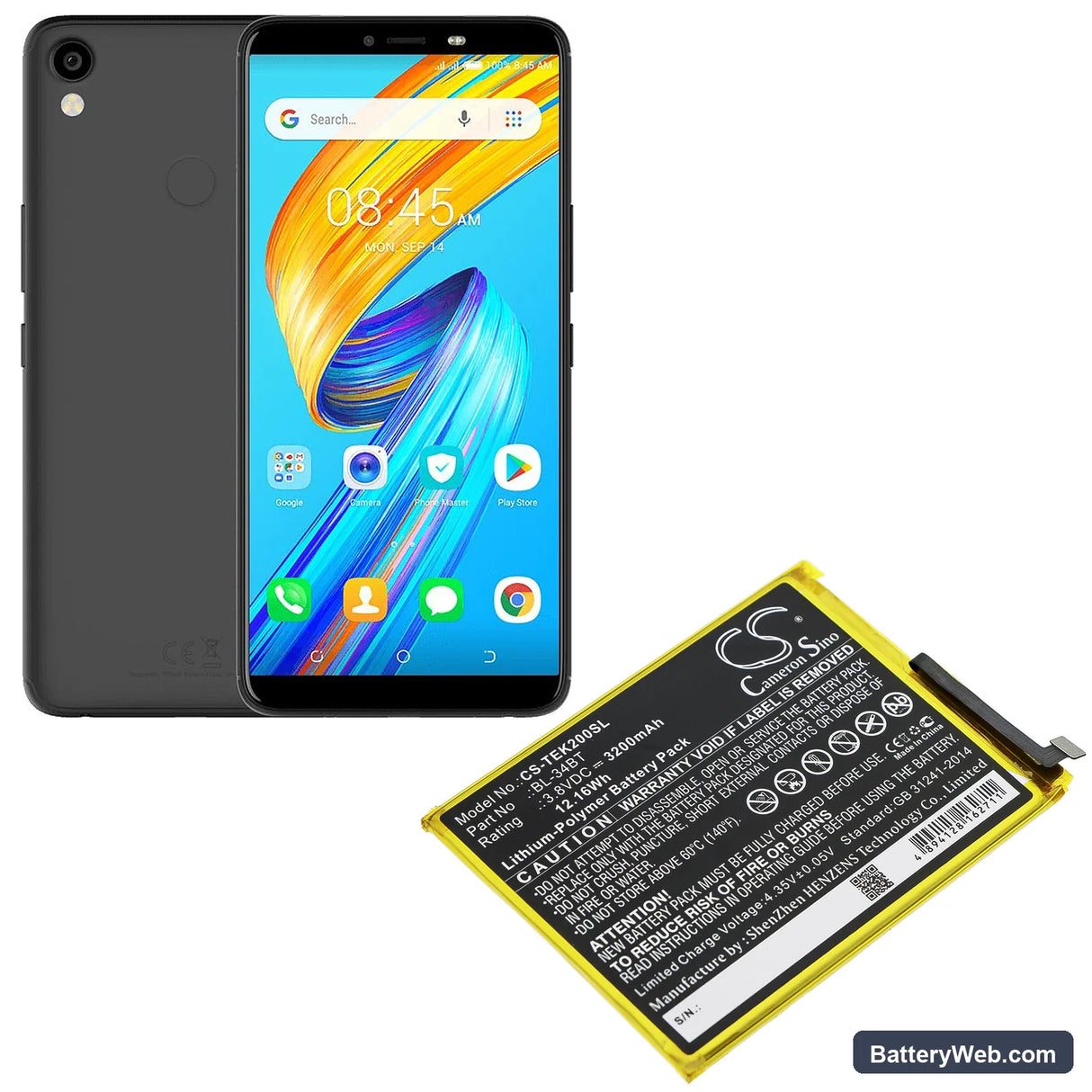 Tecno Spark 2 Replacement Battery, 3.8V, 3200mAh, Li-Polymer 5
