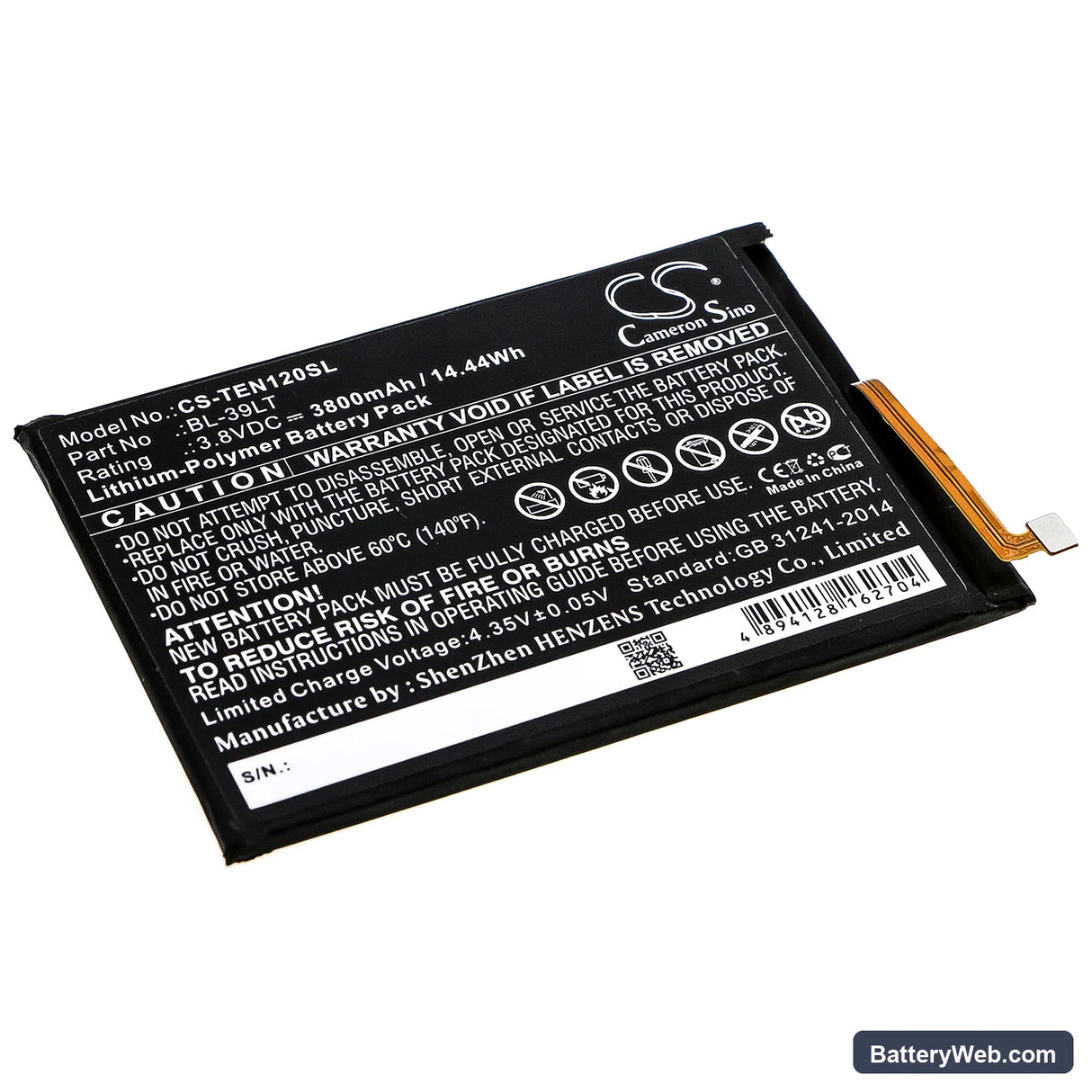 Tecno Camon 12 Replacement Battery, 3.8V, 3800mAh, Li-Polymer 1