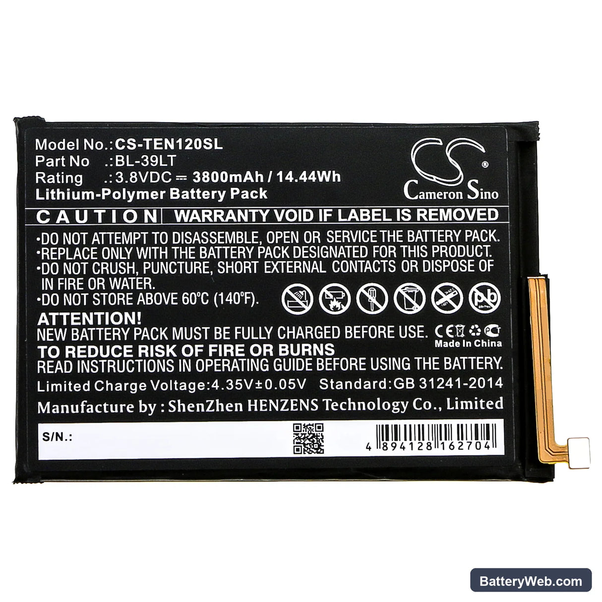 Tecno Camon 12 Replacement Battery, 3.8V, 3800mAh, Li-Polymer 3