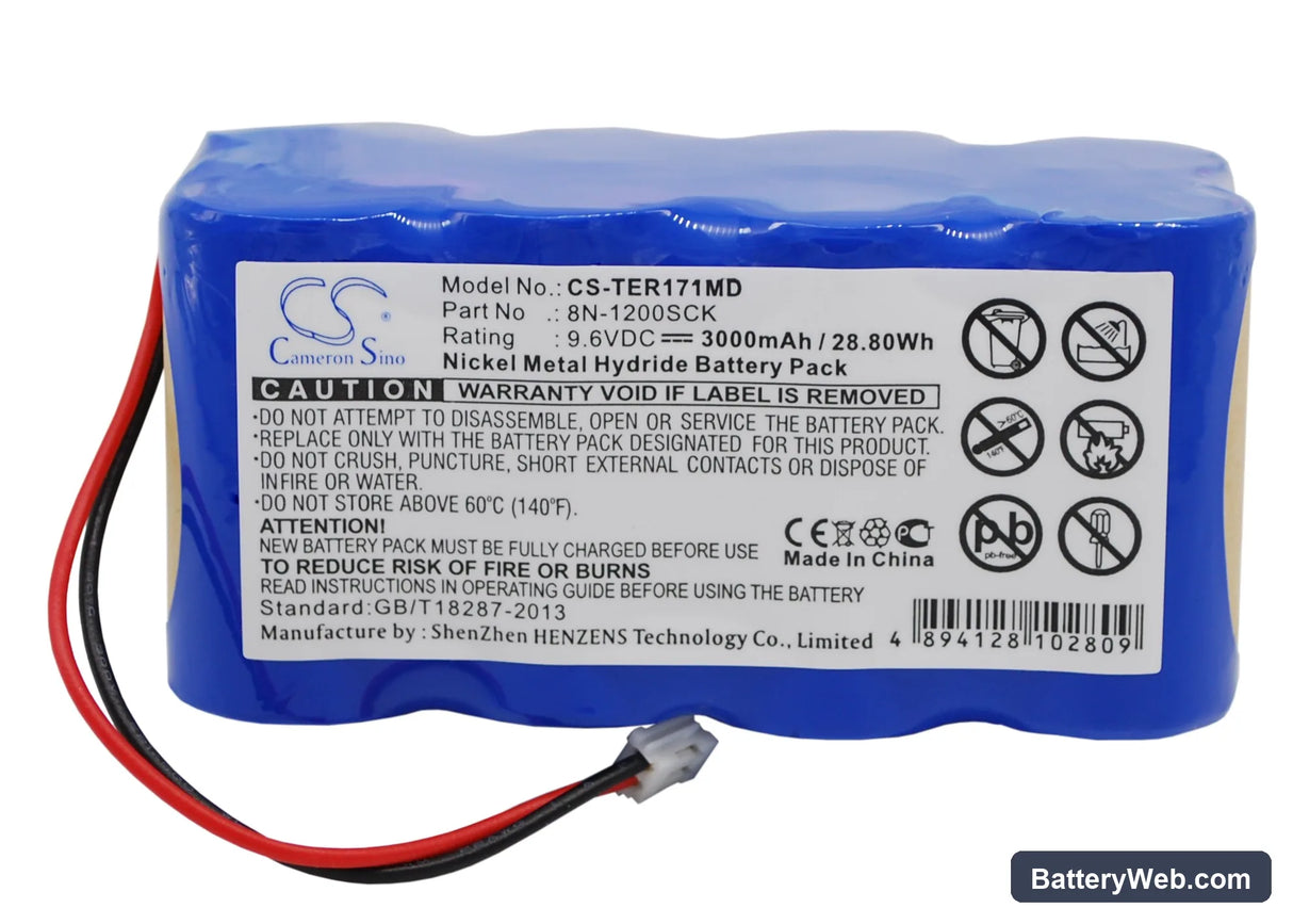 Terumo TE-171 Replacement Battery, 9.6V, 3000mAh, Ni-MH 1