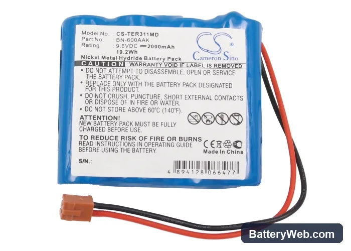 Terumo TE-331 Replacement Battery, 9.6V, 2000mAh, Ni-MH 6