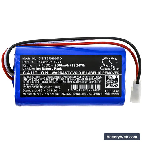 Terumo TE-SS700 Replacement Battery, 7.4V, 2600mAh, Li-ion 3