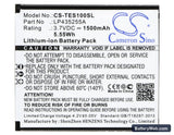 Telefunken Selfie TS1 Replacement Battery, 3.7V, 1500mAh, Li-ion 5