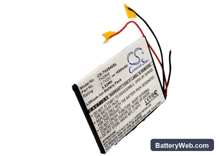 Thomson PDP2840 MP3 Player Replacement Battery, 3.7V, 1600mAh, Li-ion 5