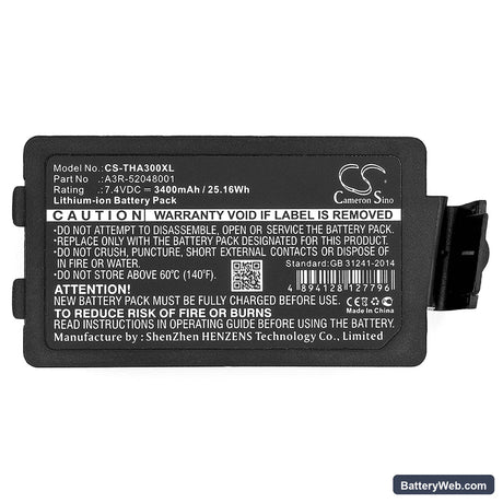 TSC Alpha 3R Replacement Battery, 7.4V, 3400mAh, Li-ion 5