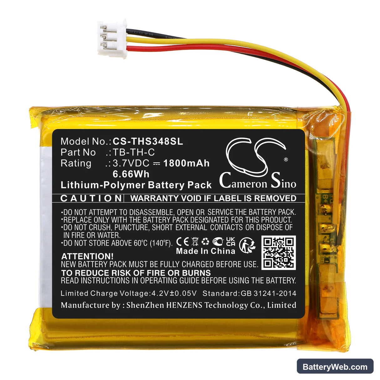 Therabody Smart Goggles Replacement Battery, 3.7V, 1800mAh, Li-Polymer 3