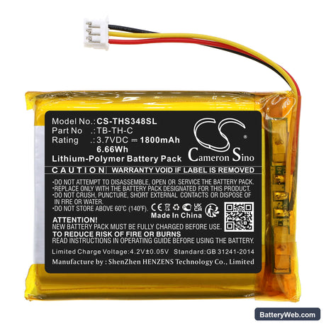 Therabody Smart Goggles Replacement Battery, 3.7V, 1800mAh, Li-Polymer 3