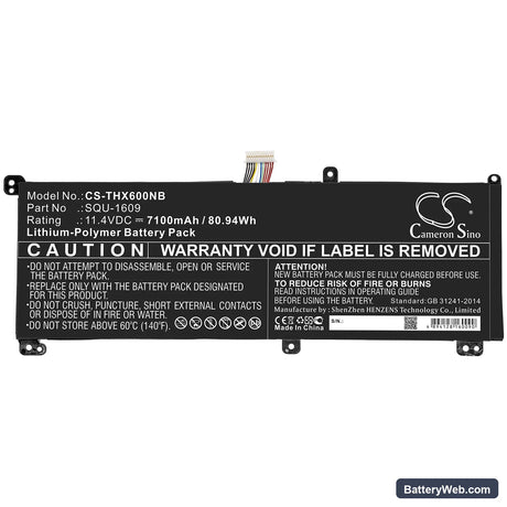 Schenker XMG Core 15 Replacement Battery, 11.4V, 7100mAh, Li-Polymer 3