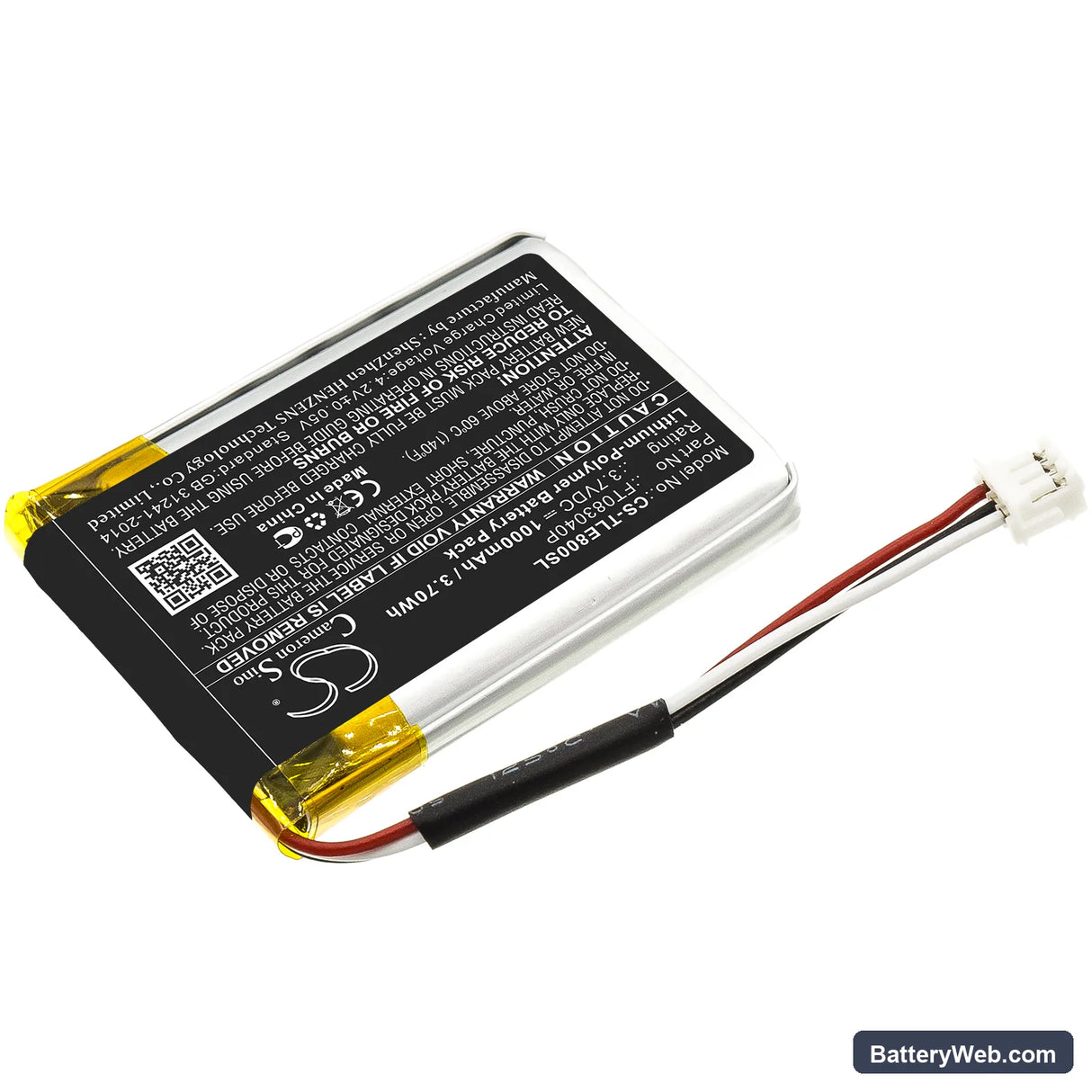 Turtle Beach Elite 800 Replacement Battery, 3.7V, 1000mAh, Li-Polymer 2