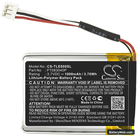 Turtle Beach Elite 800 Replacement Battery, 3.7V, 1000mAh, Li-Polymer 3