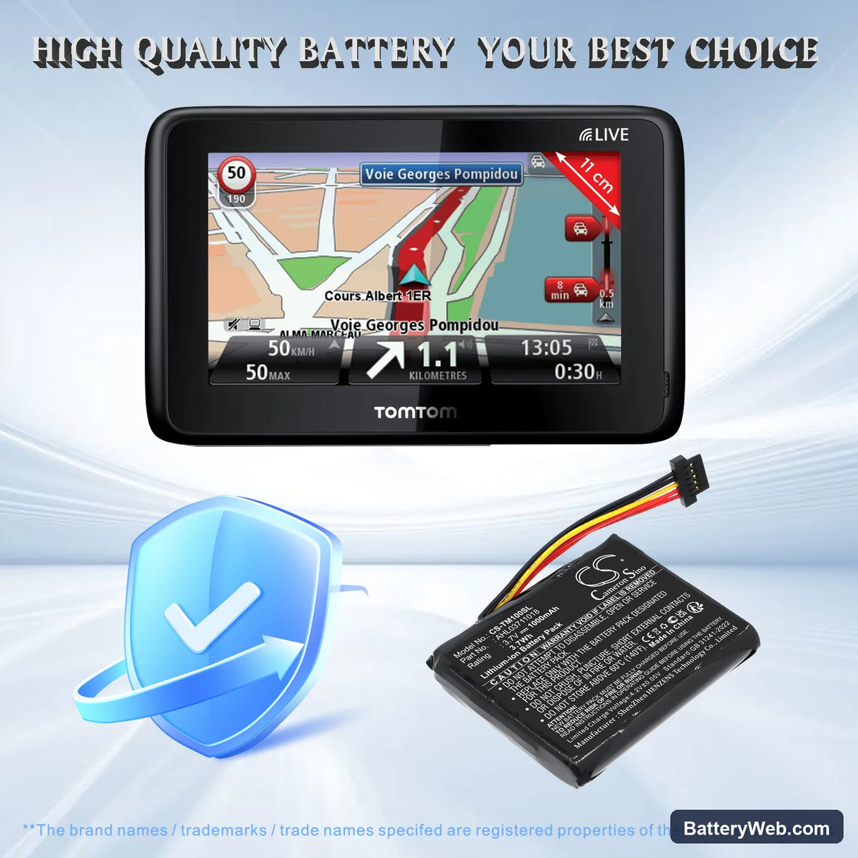 TomTom Go 1000 Replacement Battery, 3.7V, 1000mAh, Li-ion 6