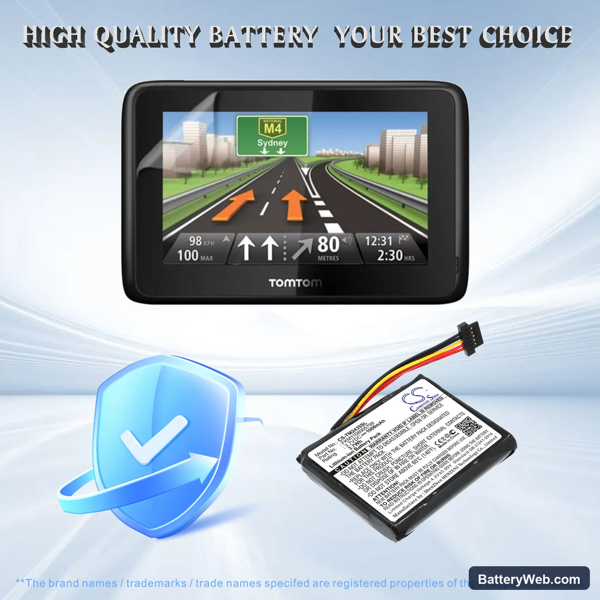 TomTom Go 2435 Replacement Battery, 3.7V, 1000mAh, Li-ion 6
