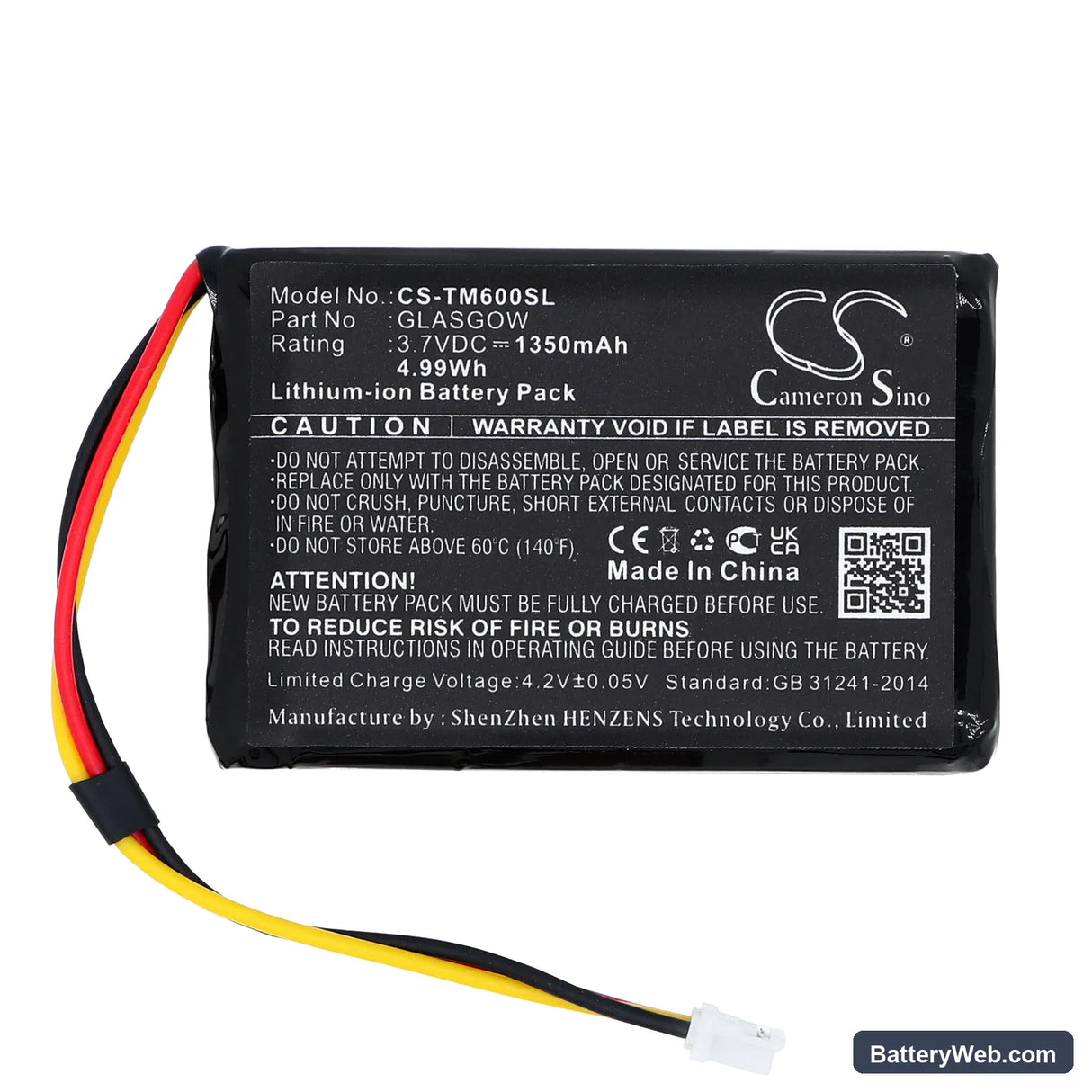 TomTom One V1 Replacement Battery, 3.7V, 1350mAh, Li-Polymer 3