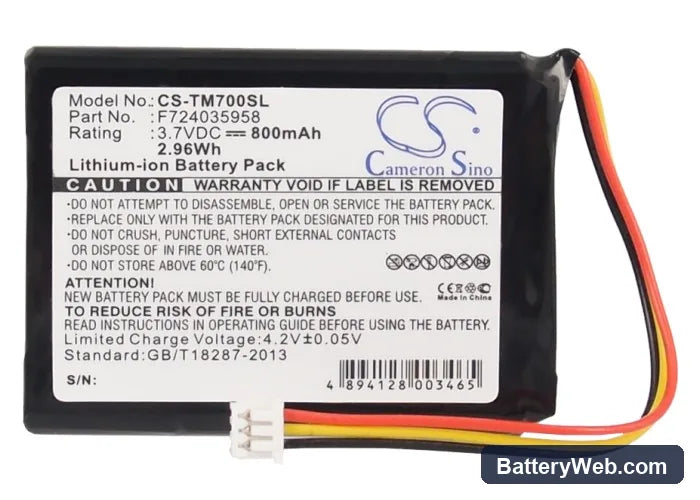 TomTom One XL Replacement Battery, 3.7V, 800mAh, Li-ion 5