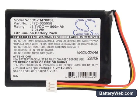 TomTom One XL Replacement Battery, 3.7V, 800mAh, Li-ion 5