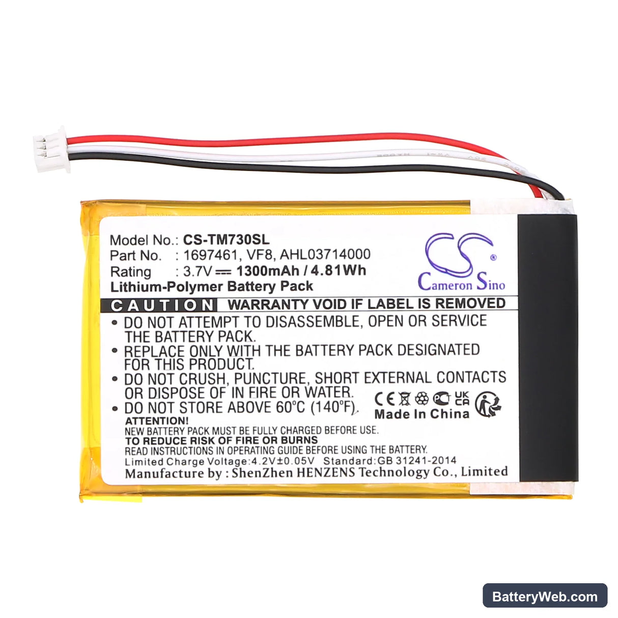 TomTom Go 530 Live Replacement Battery, 3.7V, 1300mAh, Li-Polymer 3