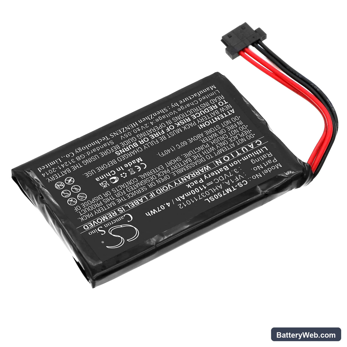TomTom Go 750 Replacement Battery, 3.7V, 1100mAh, Li-ion 2