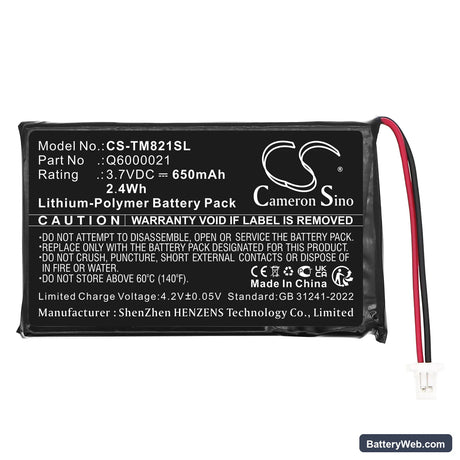 TomTom GPS-9821X Replacement Battery, 3.7V, 650mAh, Li-ion 3